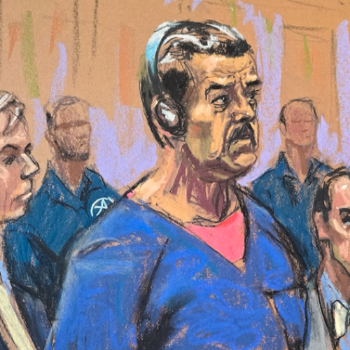 Desenho mostra Nicolás Maduro em audiência em Nova York