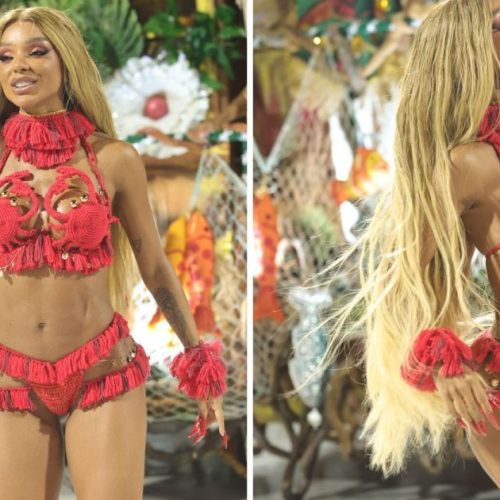 Brunna Gonçalves usa fantasia de caranguejo em ensaio da Grande Rio; veja